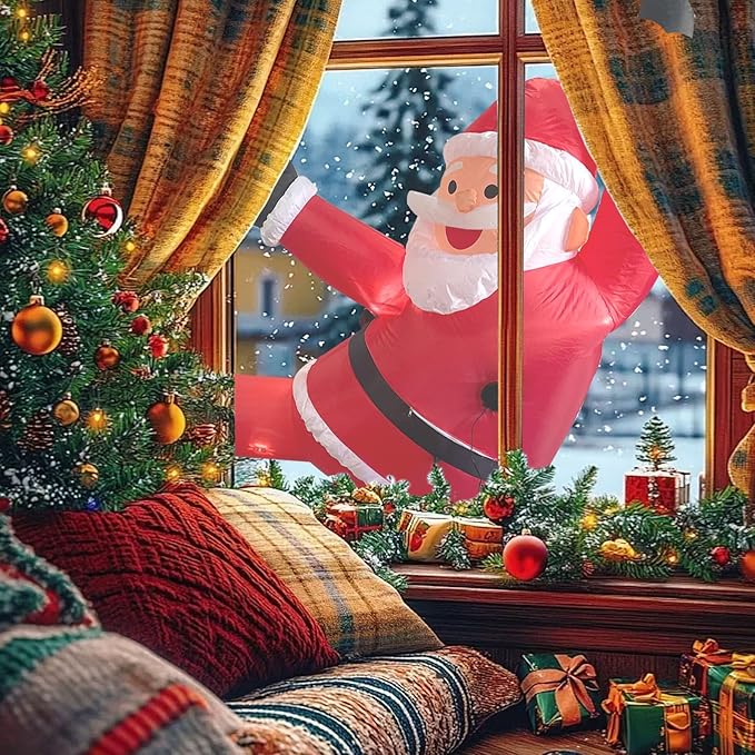 6.6FT Christmas Inflatable Climbing Santa, Hanging Inflatable Christmas Yard Decorations with Build-in LEDs, Climbing Santa Claus with Gift Bag for Window Wall Outdoor Xmas New Year