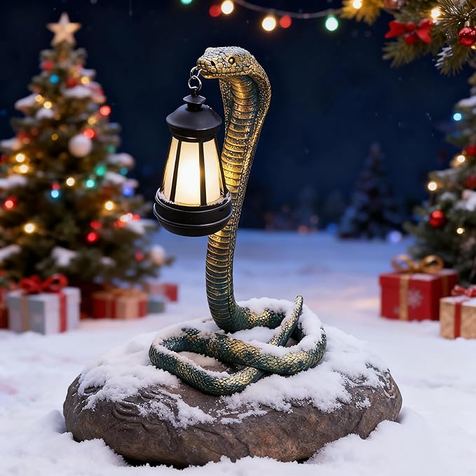 Solar Snake Garden Statue,11.22 Inch Snake for Yard Lawn Garden Patio Scary Decorations,Indoor Haunted House Prop and Christmas Home Party Decor (Bronze Colored)