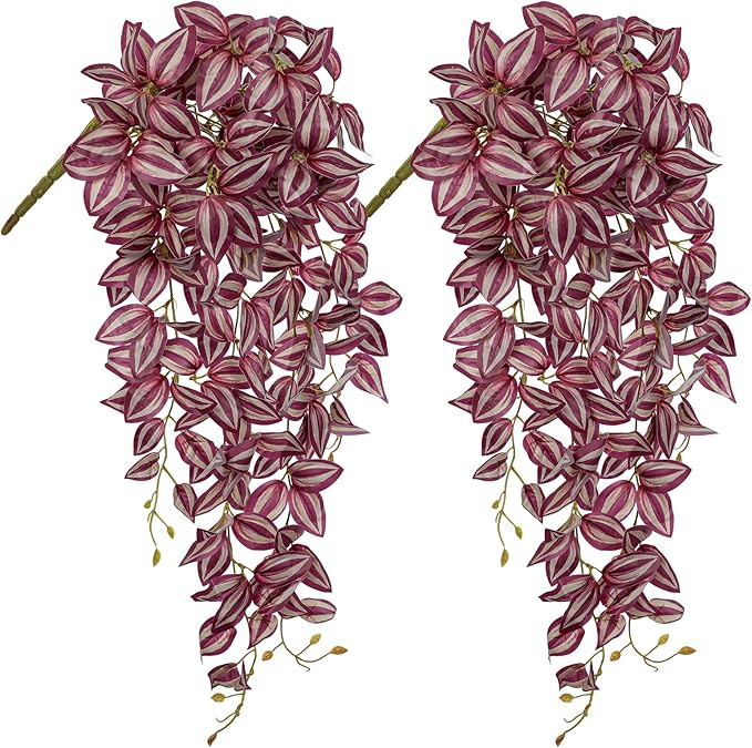 DILATATA Fake Hanging Plants Artificial Hanging Plants 187 Leaves Faux Wandering Jew Hang Leaves Plant for Wall Shelf Home Indoor Outdoor Decor - 2 Pack