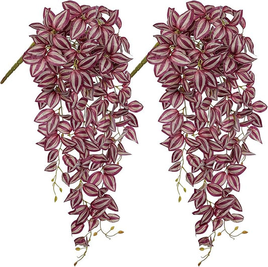 DILATATA Fake Hanging Plants Artificial Hanging Plants 187 Leaves Faux Wandering Jew Hang Leaves Plant for Wall Shelf Home Indoor Outdoor Decor - 2 Pack