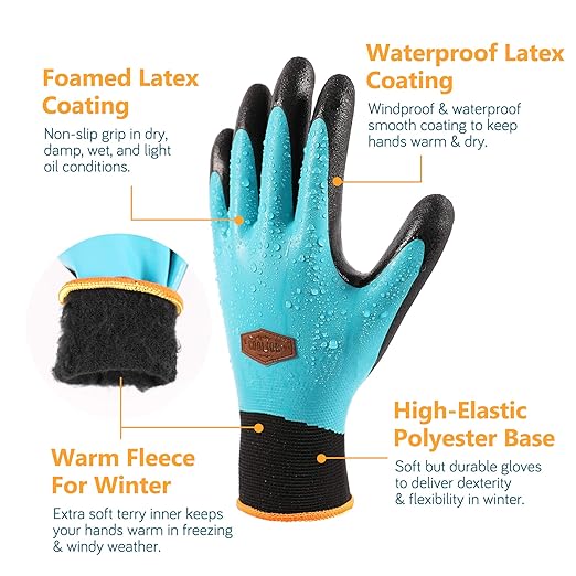 COOLJOB Waterproof Winter Freezer Gloves for Working Gardening Fishing Construction Worker, Double Coated Rubber for Warehouse Cold Refrigeration House, 2 Pairs Small Blue