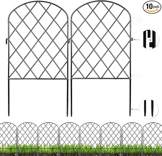Decorative Garden Small Fence 10 Pack,10 Ft (L) X 24 in (H) Black Mesh Rustproof Metal Fence, Animal Barrier Fence for Small Dog, Border Folding Patio Fences,Outdoor Flower Bed Landscape Decor