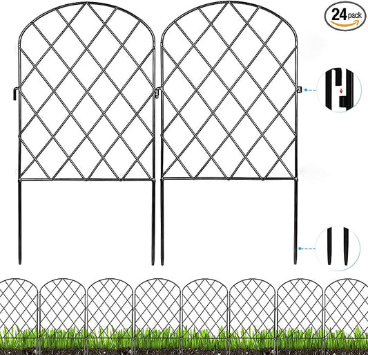 Decorative Garden Fence 24 Pack,24 Ft (L) X 24 in (H) Black Mesh Rustproof Metal Fence, Animal Barrier Fence for Small Dog, Border Folding Patio Fences,Outdoor Flower Bed Landscape Decor