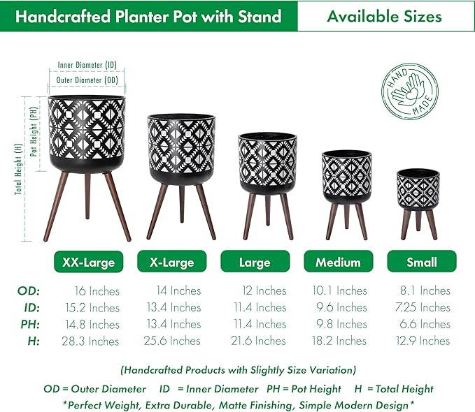 D'vine Dev 8 Inch Planter Pot with Stand, Mid-Century Tall Plant Pot with Legs for Indoor Plants, Small, White/Black, 88-G-A-4