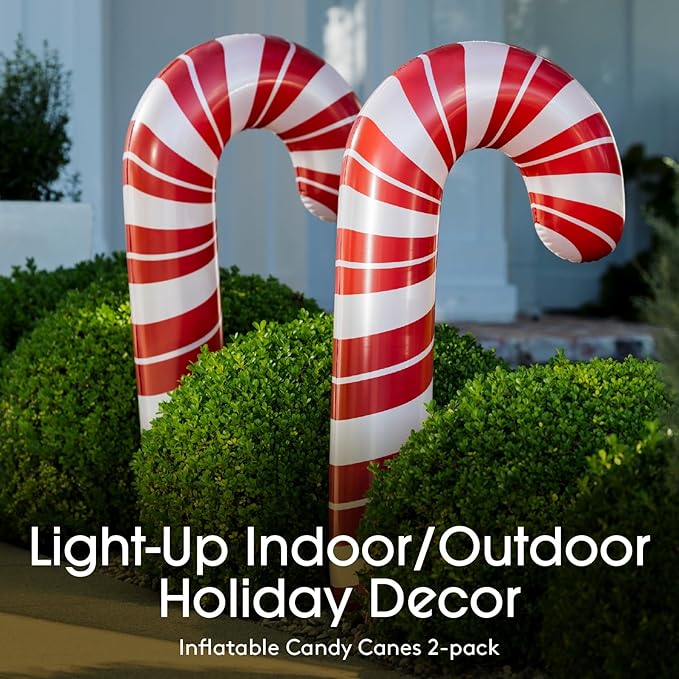 FUNBOY Oversized Inflatable Light-up Holiday Candy Canes with Remote-Control LED Lights (Set of 2) – Christmas Decorations