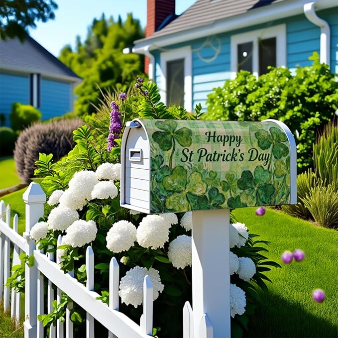 St. Patrick's Day Plaid Mailbox Covers Magnetic Standard Size Saint Patricks Holiday Theme Shamrock Lucky Clover Spring Outdoor Decorative Letter Box Cases for Home Garden Outside Decor, 21x18 Inch