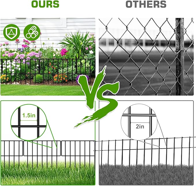 10 Panels Garden Fence Animal Barrier, No Dig Dog Fence Outdoor for Yard, 13in(H) x 10ft(L) Metal Small Garden Fencing for Dogs Pet Rabbits Defense, Bottom Border for Yard Patio