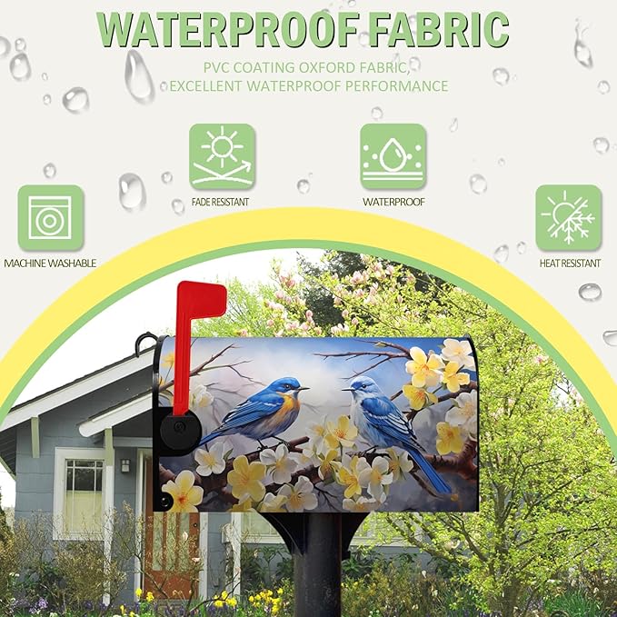 Spring Mailbox Covers Magnetic Large Size Bluebirds Mailbox Post Cover Summer Floral Bird Mail Box Wraps Bluebird Mailboxs Decor Waterproof for Garden Yard Oversized 25.5 X 21 Inch
