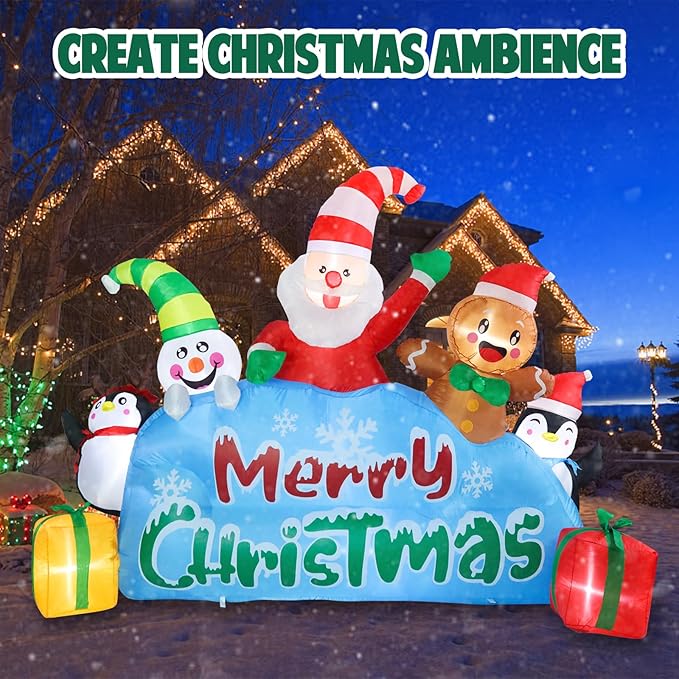 Vipush 8.5 FT Christmas Inflatable Merry Christmas Decorations Snowman Maker Christmas Decorations Outdoor Inflatable with LED Light, Outdoor Holiday Decor Blow Up Yard Decor