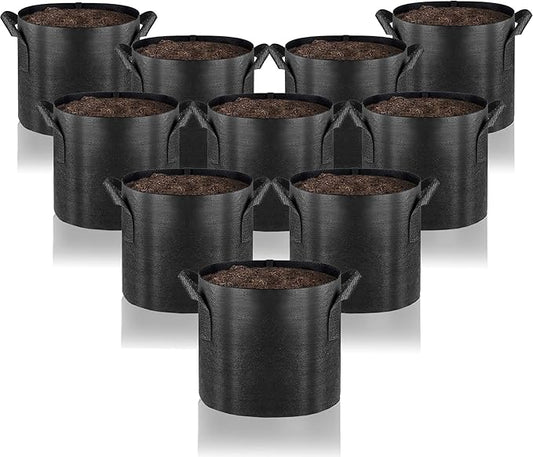 Gardenera Heavy Duty Grow Bags - 10 Pack of 5 Gallon Nonwoven Fabric Plant Pots with Sturdy Handles, Suitable for All Kinds of Plants