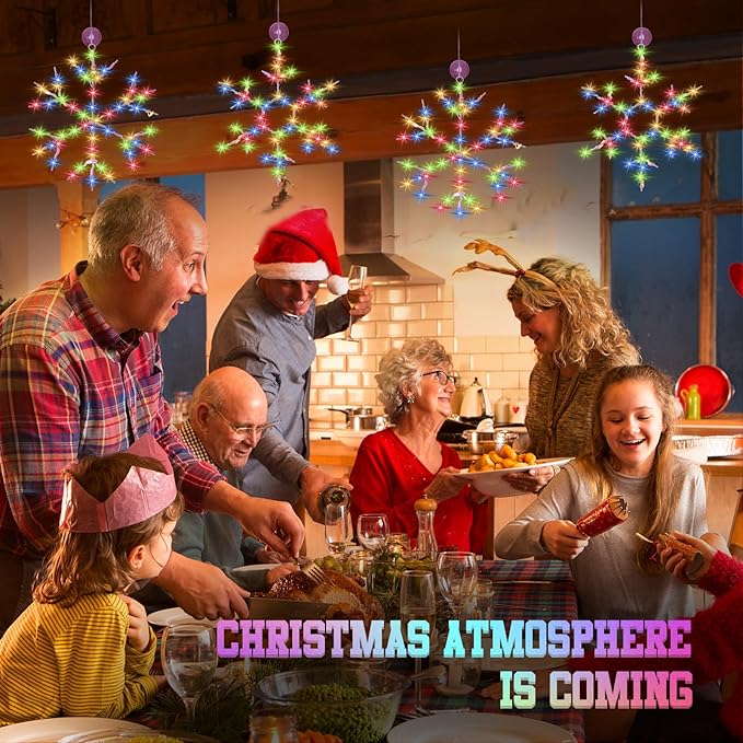 Tuanse 4 Pcs Christmas Silhouette Window Lights Christmas Snowflake Lights with Remote Control LED Lighted Snowflake Decorations Xmas for Window Wall (Colorful)