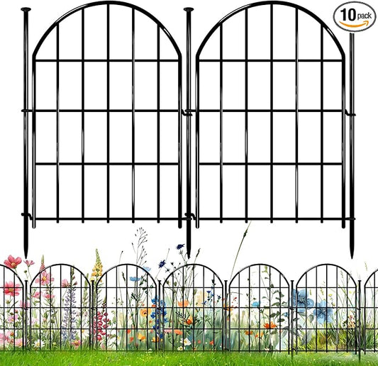 Decorative Garden Fence, 17in X 10.8ft No Dig Fence Panels, Arched Rustproof Metal Garden Fencing Animal Barrier, Flower Bed Edging Border with Ground Stake for Dog, Rabbit, Outdoor Yard Patio Decor
