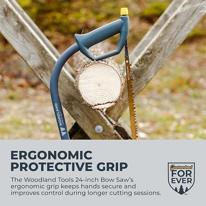 Woodland Tools 24 Inch Bow Saw – Heavy Duty Frame with Hardened Steel Blade, Comfort Grip, Tension Lever, Manual Saw for Trees, Brush, and Christmas Tree Cutting