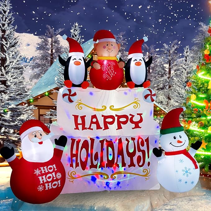 9ft Christmas Inflatable Outdoor Decorations, Snowman Inflatable Yard Decorations with LED Lights and Kaleidoscope Lights, Suitable for Indoor Outdoor Patio Garden Christmas Decorations