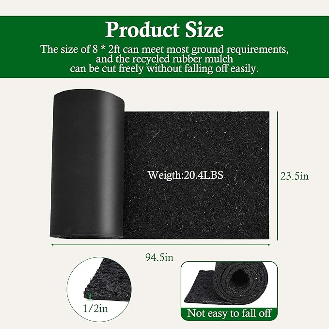 Nisorpa 8' x 2' Black Mulch Mat, Recycled Rubber Mulch Mat Garden Barrier Garden Edging Border Mat Rubber Mulch for Landscaping Outdoor