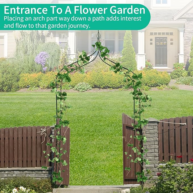 Garden Arch Trellis 8.4 Ft High x 4.6 Ft Wide, Dark Green Iron Arbor, Courtyard Arbor Trellis for Various Climbing Plants Rose, Outdoor Archway Wedding Ceremony Party