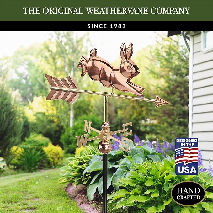 Good Directions Rabbit Garden Weathervane, Polished Copper, Includes Garden Pole