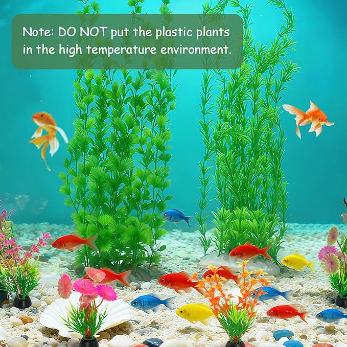 6 pcs Tall Aquarium Plastic Plants, Featuring Two 23.6-inch Green and Four 3.9-inch Multi-Color - Artificial Plastic Plants for Fish Habitat Decor, Safe Bendable Underwater