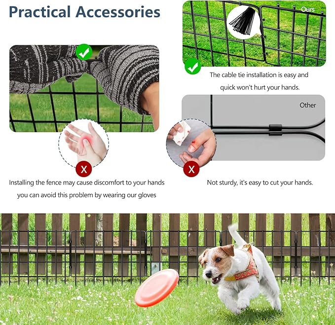 25 Pack Animal Barrier Fences, 1.25in Gap No Dig Garden Fence for Dog Rabbit, 17in (H) X 27ft (L) Rustproof Metals Ground Defense Border for Garden, Patio, Yard, Landscaping