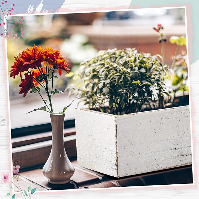 Dandat 4 Set Wood Boxes for Centerpieces 16x4 Inch Rectangle Wooden Planter Box Rustic Wooden Planters with Removable Plastic Liner Floral Foam Blocks for Christmas Wedding Home Garden Decor