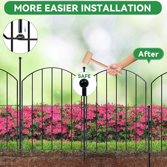 GOTGELIF 10 Pack 17in(H) X 10ft(L) Decorative Fence, Arched Fence - Easy to Disassemble & Install & No Dig Metal Garden Fence Border with 11 Metal Stake for Flower Bed, Landscape, Yard, Patio