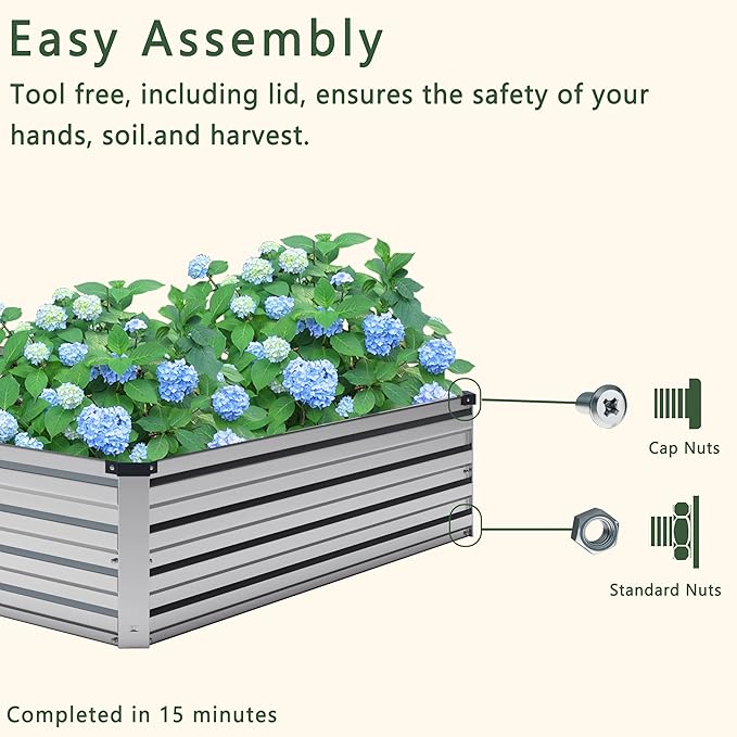 MGNO 2pcs 8x4x1FT Galvanized Raised Garden Bed-Outdoor Planter Box for Vegetables-Metal Garden Bed,Rectangle Planting Box for Herb,Flower