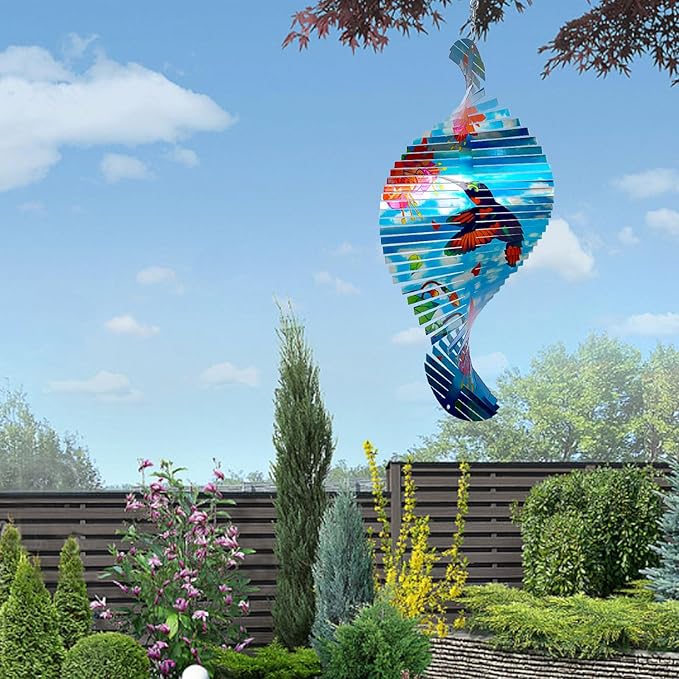 Hummingbird Wind Spinner Creates Flying Effect, 15In Outdoor & Indoor Hanging Garden Decor 3D Kinetic Yard Art Wind Sculpture, Gift for Women/Mother/Father/Men/Unisex
