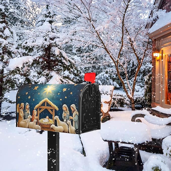 Christma Nativity Mailbox Cover Merry Christma Mailbox Covers Magnetic Standard Size 21x18 inch Winter Star Mail Box Wrap Decorative Mailboxes for Outside Garden
