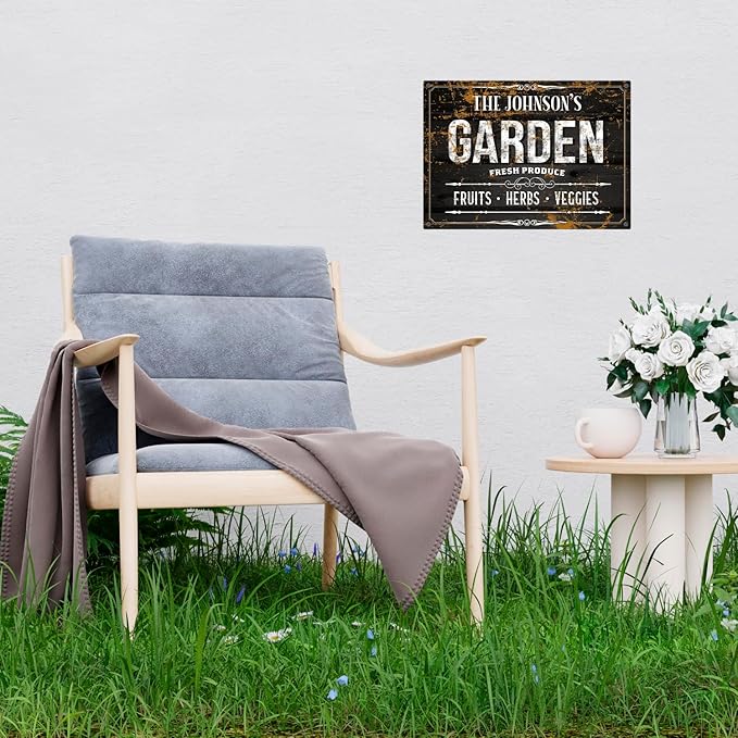 Custom Garden Sign, Christmas Gift, Personalized Text/Name for Farm and Backyard Décor Sign, 10x14 Inches, Rust Free .040 Aluminum, Fade Resistant, Made in USA by Sigo Signs