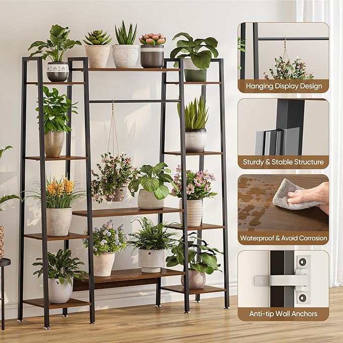 55" Large Plant Stand Indoor with 8 LED Grow Lights (3 Modes & Auto Timer) - 12 Tiered Metal Plant Shelf, 10 Dimmable Brightness Levels, Flower Stand Display Rack