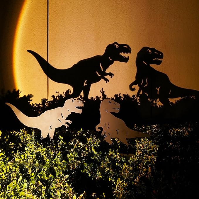 Dinosaur Metal Garden Stakes - Gifts for Women/Men/Lovers, Black Silhouette Statues, Outdoor Decor for Yard, Lawn Ornaments
