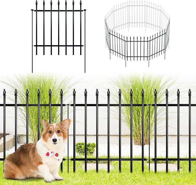 ARIFARO Decorative Metal Garden Fence 24" high x 24" Wide 5 Pack, Animal Barrier for Dog Pet,Border Garden Fencing for Outdoor Patio Lawn Yard Flower Bed