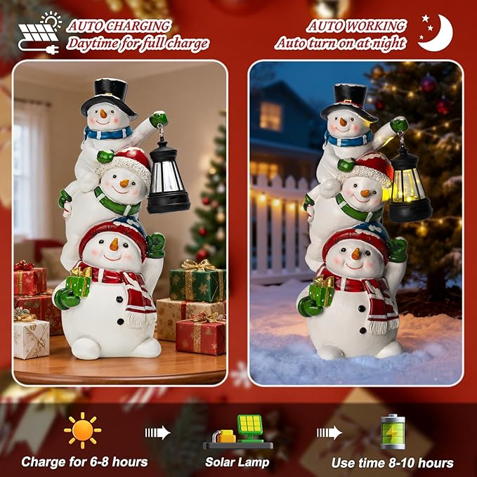 Christmas Snowman Decor with Solar Lantern, Outdoor Indoor Xmas Decoration,Outdoor Patio Lawn Yard Balcony Garden Home Decor Birthday Gifts for Women Mom Grandma