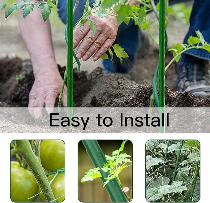 Garden Stakes 24 Inch, 2ft Metal Plant Stakes 30 Pack for Gardening and Farm, Plastic Coated Plant Support for Tomato, Cucumber, Bean, Flower, Potted More Climbing Plants