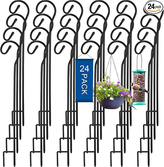 Hicarer 24 Pcs Shepherd Hooks 32 Inch Metal Rust Resistant Steel for Garden Outdoor Hanging Plant Basket Solar Light Lantern Bird Feeder Christmas Halloween Wedding Decor(Black)