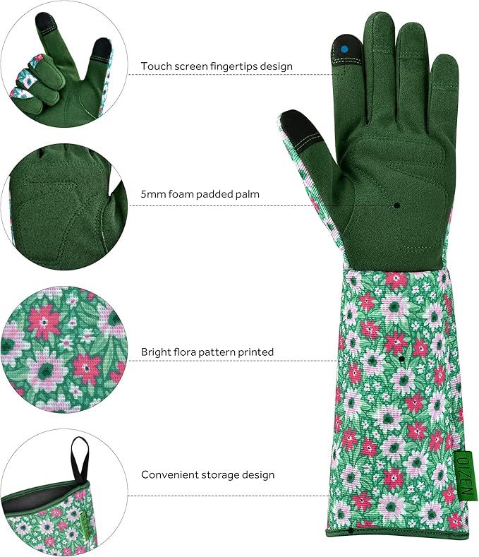 Gardening Gloves for Women,1 Pair of OIZEN Long Sleeve Thorn Proof Garden Gloves for yard, Gardening Gifts for Women (Medium)