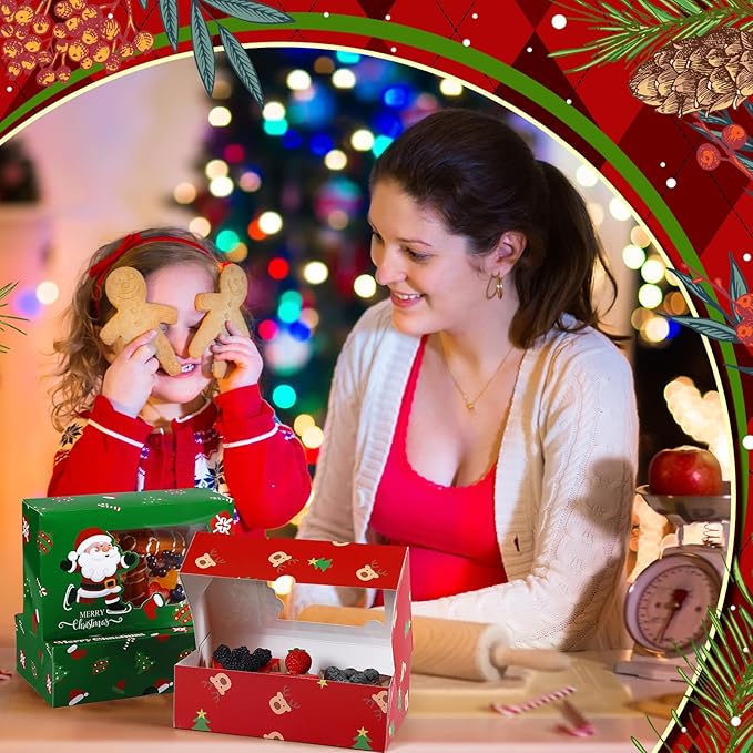 36 Pcs Christmas Cookie Boxes with Clear Window, Holiday Bakery Box Goodie Box Candy Boxes Treat Containers for Food Cupcake Brownies Donuts Gift Giving, 6 Designs(Classic)