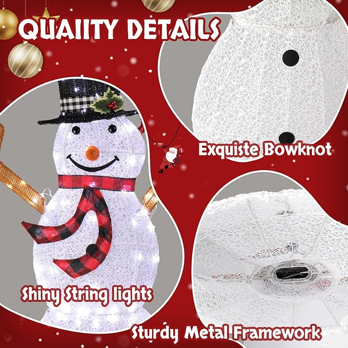 VINGLI 5FT Outdoor Snowman Christmas Decorations, Lighted Outdoor Snowman w/120 LED Lights, Tall Hat, Red Scarf, Ground Stakes, Zip Ties for Indoor, Yard, Outside Xmas Decor