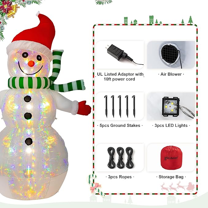 eUty 8ft Christmas Inflatable Outdoor Decoration Lighted ICY Snowman Decor Waterproof Christmas Blow Up Yard Decorations for Xmas Holiday Party Yard Garden Lawn Decor