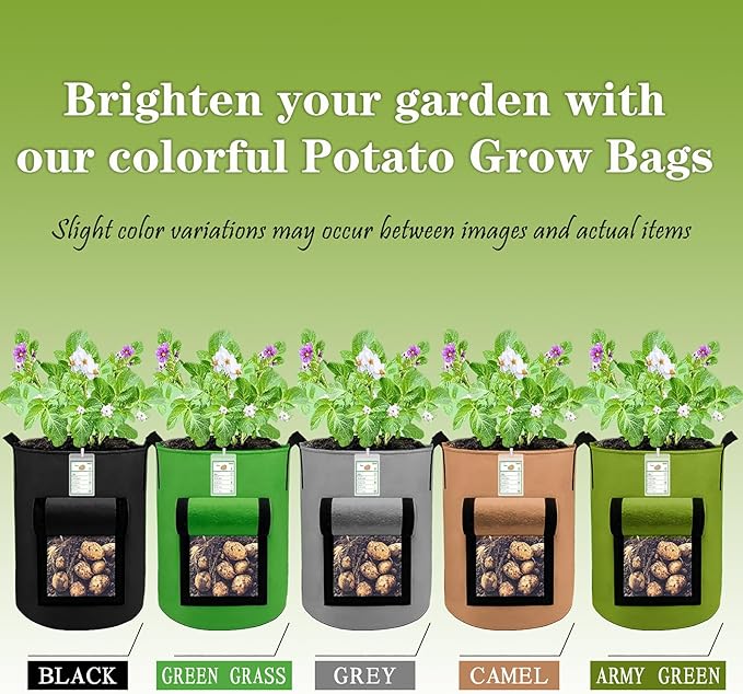 5-Pack Colorful 10 Gallon Potato Grow Bags, Upgraded Heavy Duty Potato Grow Bags with Flap and Plant Growth Record Card, Garden Pots, Fabric Plant Pots for Potatoes, Tomato, Vegetables