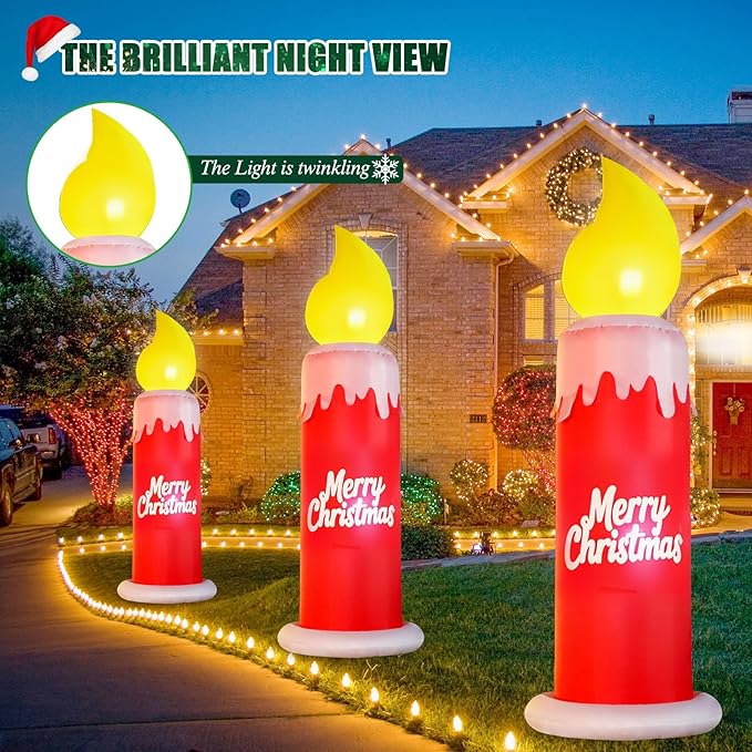 FunFanso 6 FT Christmas Inflatable Candle with Merry Christmas Wishes, Blow up Decor Outdoor, Built-in Bright LED Lights, Festival Decoration for Yard Patio Lawn Garden Indoor Home Porch Party Décor
