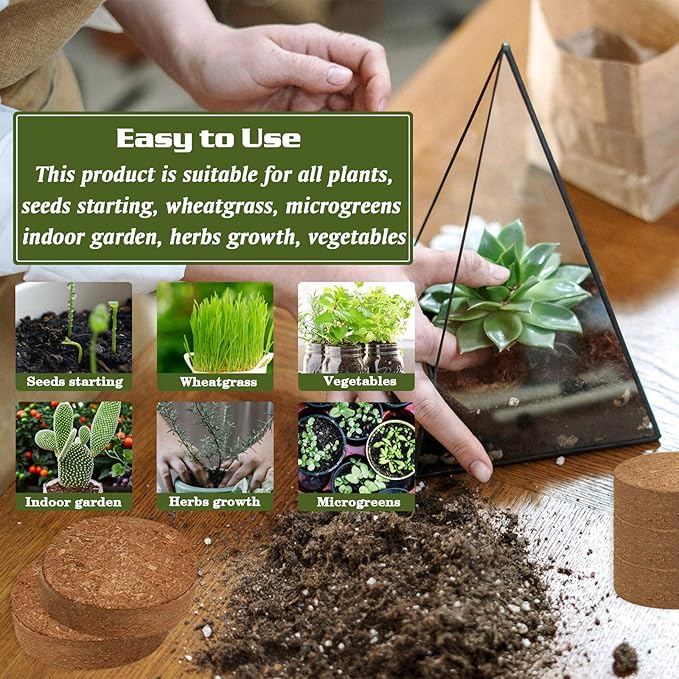ZeeDix Coco Coir Potting Soil, 50pcs 30mm Compressed Coconut Fiber Seed Starter Soil Pellets, Coco Peat Soil Discs for Indoor Outdoor Plants, Herbs, Houseplants, Flowers, Succulents, Vegetables