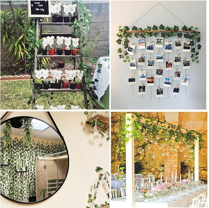 87 FT 12 PCS Artificial Ivy Garland Fake Ivy Leaf Plants Greenery Vine Hanging Garland for Home Bedroom Balcony Office Garden Party Wedding Wall Room Decor, Green