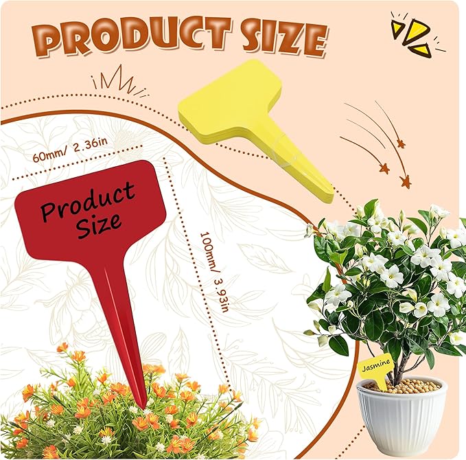 200Pcs Plant Labels Waterproof Plastic Garden Labels T-Type Flower Name Tags Seedling Marker Nursery Plant Tags with Permanent Marking Pen for Flowers Agriculture Horticulture (5 Color)