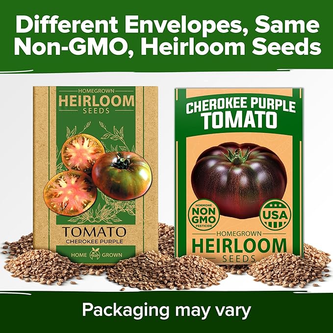 HOME GROWN Cherokee Purple Tomato Seeds 1 Pack (Solanum lycopersicum) - 106 Seeds, Non GMO Tomato for Planting - Heirloom Vegetable Seeds with High Germination Rate
