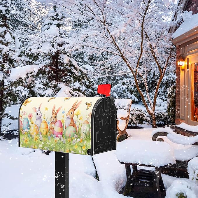 Easter Mailbox Covers Rabbits Mailbox Cover Standard Size 21x18 in Spring Floral Post Letter Box Cover for Garden Yard Decoration Waterproof Oxford Beautiful Eggs