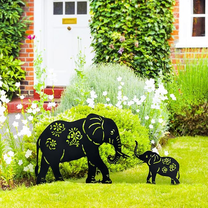 Elephant Metal Decorative Garden Stakes Elephant Gifts for Women/Men Elephant Lovers Gifts Silhouette Statues for Yard Art, Outside, Patio, Outdoor Decor, Garden Decorations, Lawn Ornament