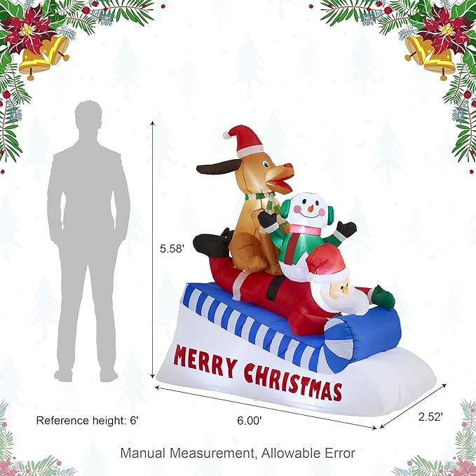 eUty 6ft Christmas Inflatable Outdoor Decoration Lighted Skiing Santa Snowman and Dog Waterproof Christmas Blow Up Yard Decorations for Xmas Holiday Party Yard Garden Lawn Decor