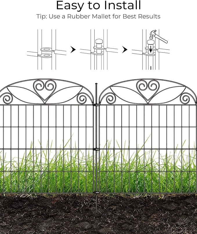 10 Panels No Dig Decorative Outdoor Garden Fence, 32 in(H) X 23.6 ft(L) Animal Barrier Fencing, Rustproof Portable Fence, Temporary Dog Fence Outdoor for Yard, Outside, Backyard, Patio