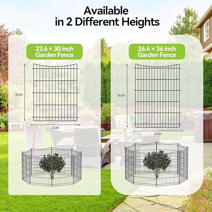 INJOPEXI Garden Fence 6 Panels 11.8ft(L)×30in(H) Decorative Garden Fences Outdoor with 5 Panels + 1 Gate, Rustproof Metal Wire No Dig Temporary Animal Barrier Fencing Border Dog Fence for Yard Patio